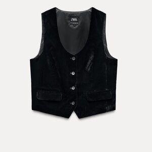Zara Fitted Black Velvet Vest